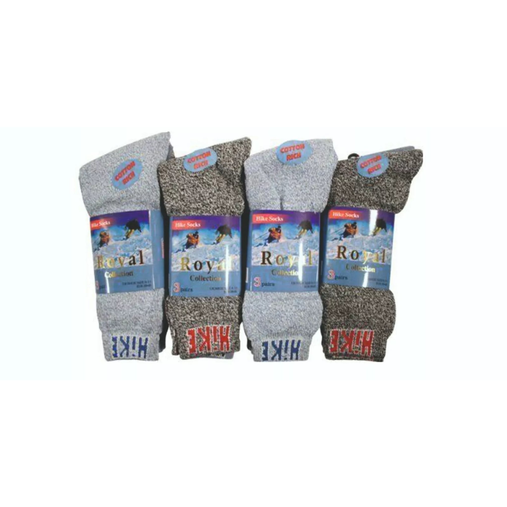 Men's Hike branded boot socks – Royal Collection cotton-rich hiking socks, available in 3 pack or 12 pack, ideal for outdoor, work, and walking boots